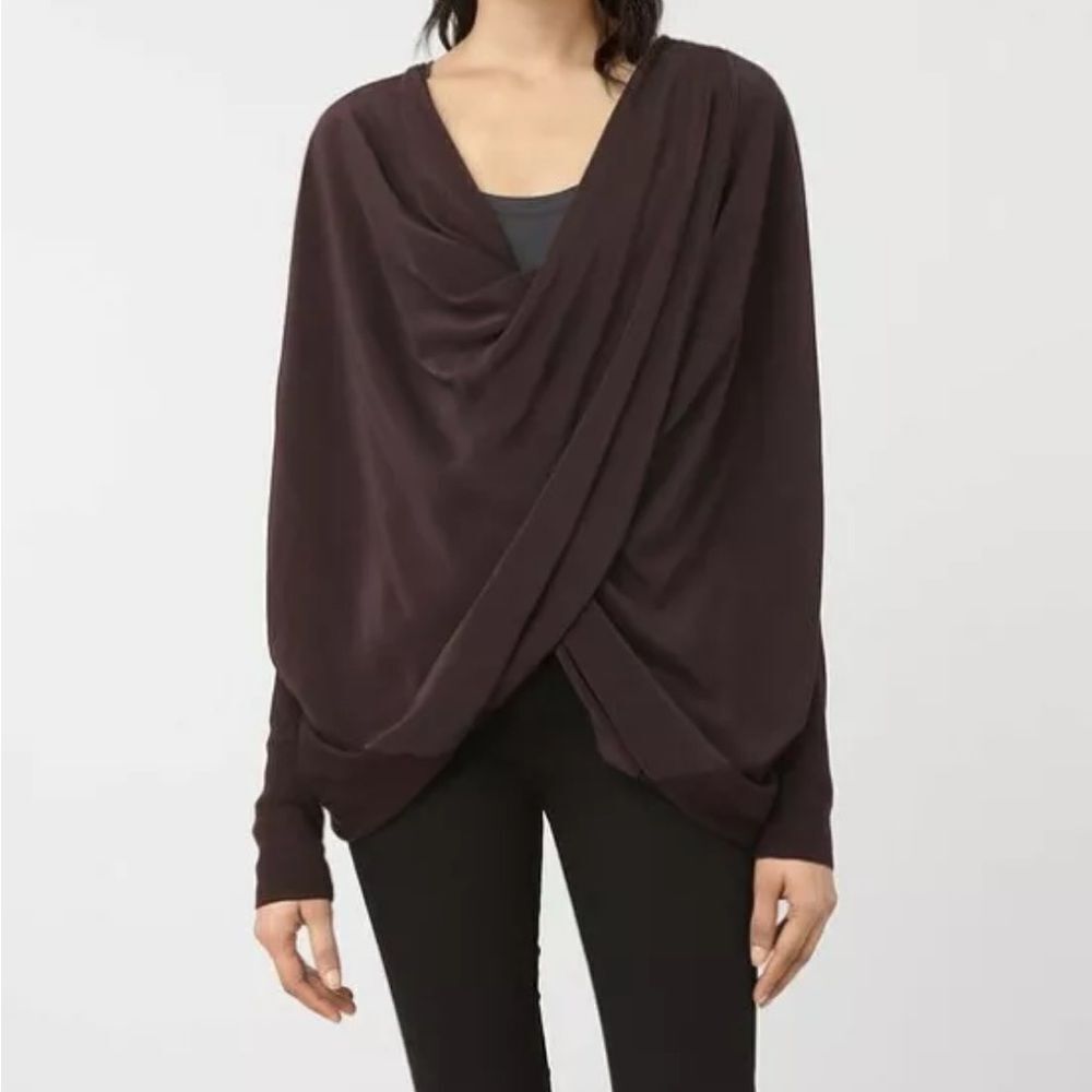 All Saints Silk Itat Shrug Sweater Draped Blouse Bordeaux Plum Size 2‎ FLAWS